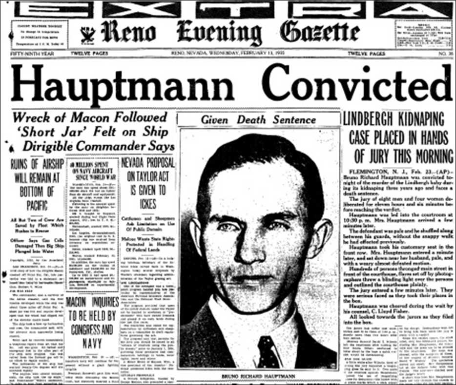 Headlines Announcing Richard Hauptmann's Conviction