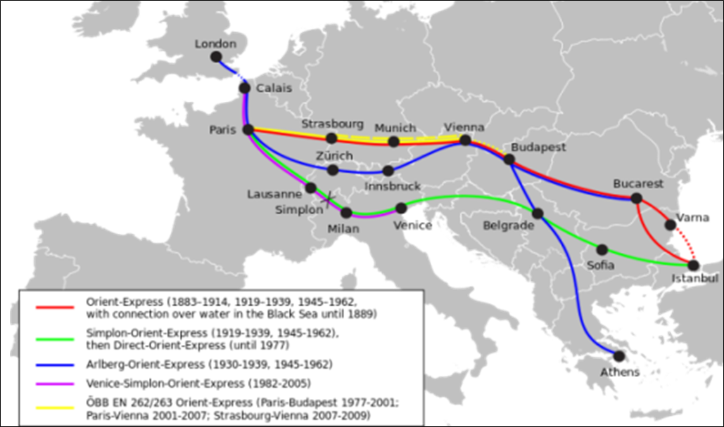 Various Routes Taken by the Orient Express