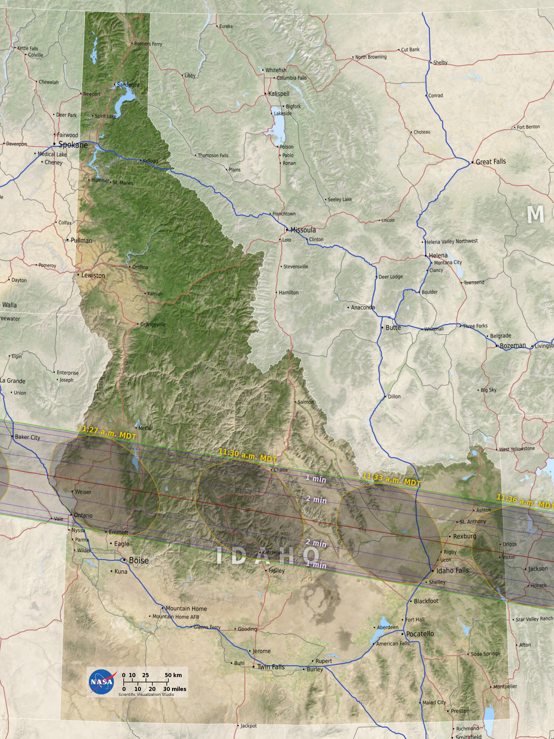 Path of the Eclipse Across Idaho