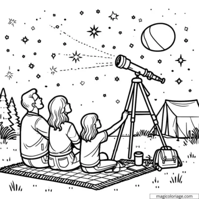 Family observing the stars coloring page