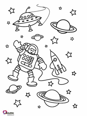 Coloring page featuring an astronaut in space.