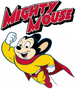 Mighty Mouse posed mid-flight