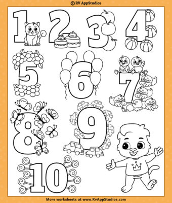 Coloring page counting up to ten.