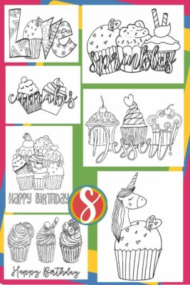 Lots of coloring pages with cupcakes